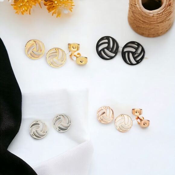 Volleyball 🏐 Black Stainless Steel Earrings Stud Gift VB Player Summer Olympics - Picture 6 of 6